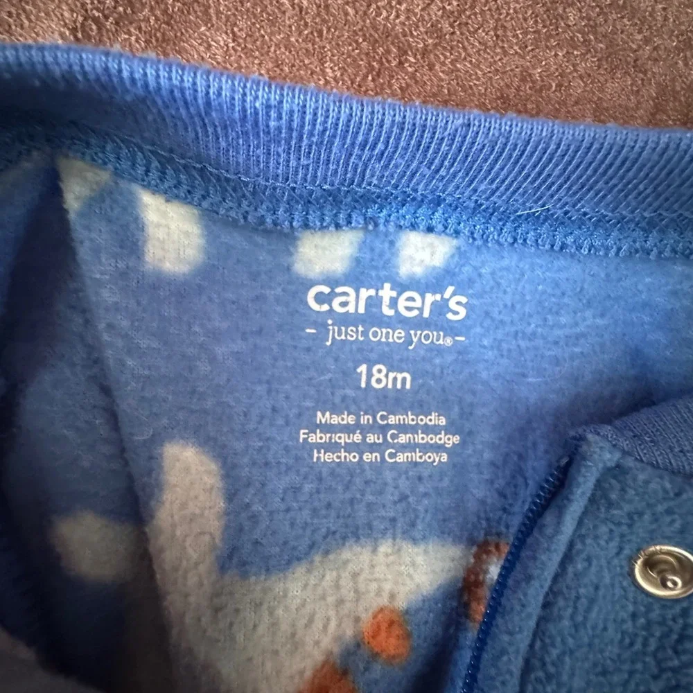 Carters‎ Just One You Blue Fleece Dinosaur Stegosaurus Footed Pajamas 18M